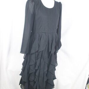 Claralura Originals Black Cocktail Dress 12 Midi Tiered Ruffles Gothic Wednesday